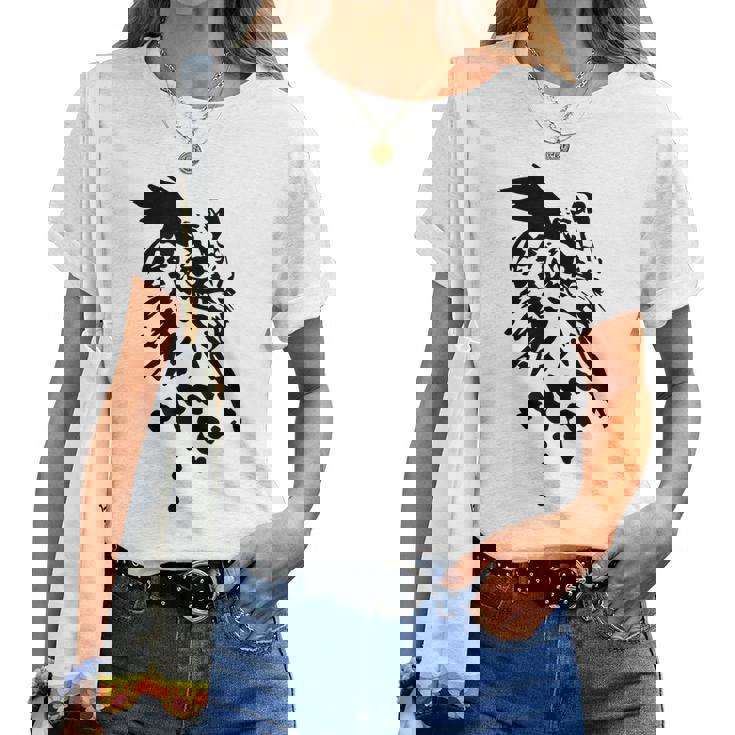 フクロウ -ブラックホワイト-クールな女性男性子供動物 Owl レディースTシャツ