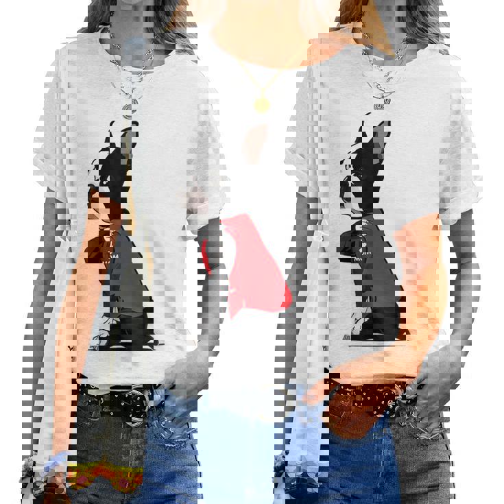 ボストンテリア I Love Mom タトゥーシャツ 面白いボストンテリア レディースTシャツ