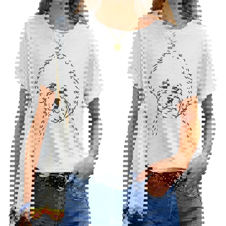 ラインアート Dad Mom Dog ビションフリーゼ レディースTシャツ