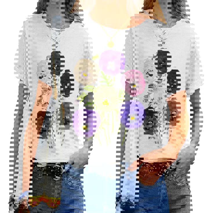ヴィンテージ パンジー 花 ガーデニング パンジー 恋人 レディースTシャツ