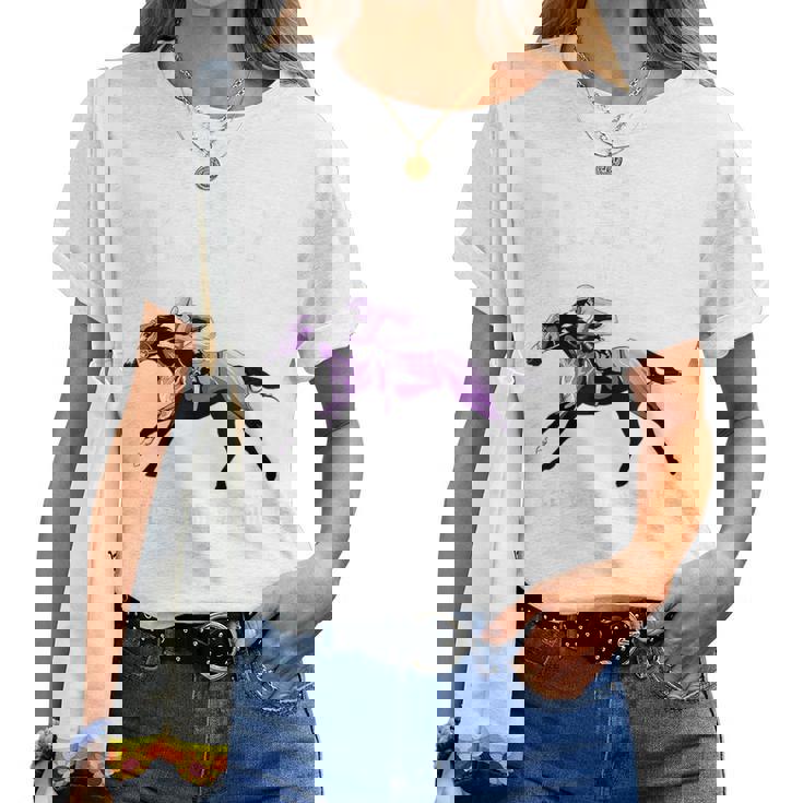 喜寿祝い 競馬好き うま 馬好き 父 母 男性 女性 77歳お祝い Life's Race Always Chase レディースTシャツ