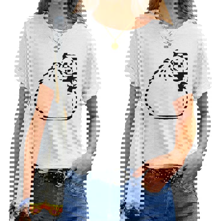 肉まんに抱きつくパンダ かわいい チャイナ 白黒 Panda Meat Bun レディースTシャツ