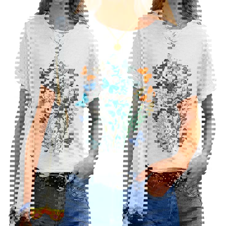 花 蝶々 かわいい フラワー 蝶 アート メンズ レディース 服 母 女性用 おしゃれ レディースTシャツ