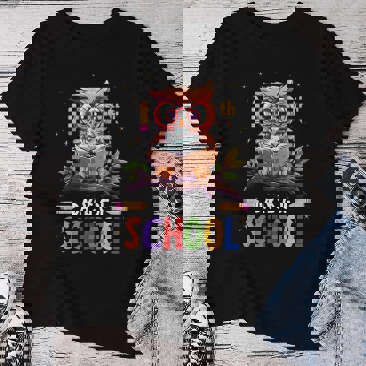 100Th Days Ofchool Owls 鳥 学生 100日間の学校 レディースTシャツ 面白い贈り物