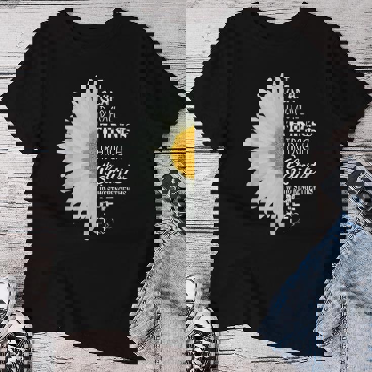 Christian Inspirational Christ Whotrengthens Me レディースTシャツ 面白い贈り物