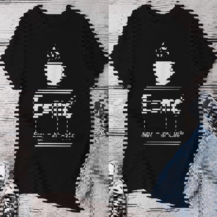 EMc2 Means Energy Milk X Coffee2 レディースTシャツ 面白い贈り物