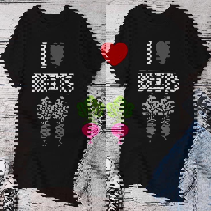 Food Humor Beetrootimpleegetable I Love Beets レディースTシャツ 面白い贈り物