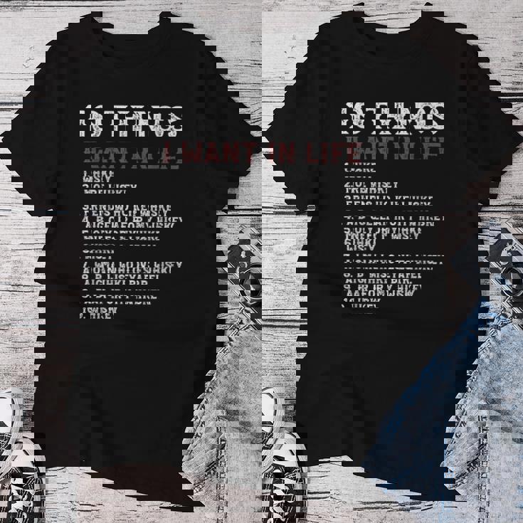 10 Things I Want In My Life ウイスキー Loves Whiskey レディースTシャツ 面白い贈り物