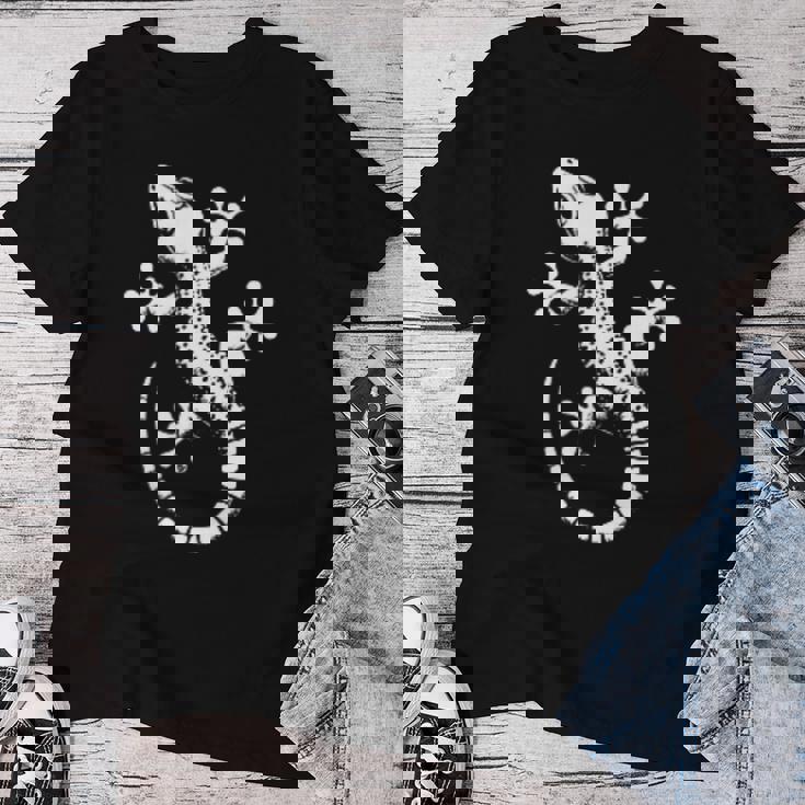 Gecko Dad Mom Lover モノクロ ヤモリ レディースTシャツ 面白い贈り物