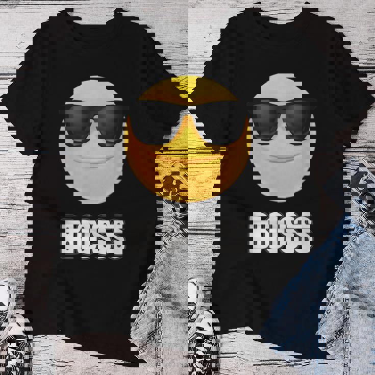 Girl & Boy Boss サングラス 顔文字シャツ クールな顔 レディースTシャツ 面白い贈り物