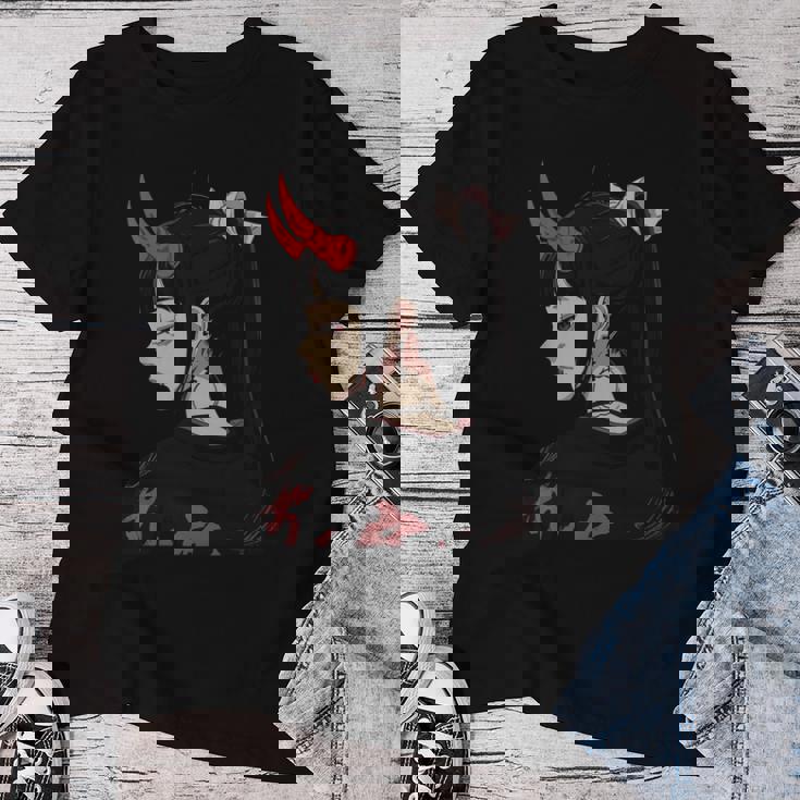 Girl With Red Horns 日本アートスタイル 面白いグラフィックtシャツ レディースTシャツ 面白い贈り物