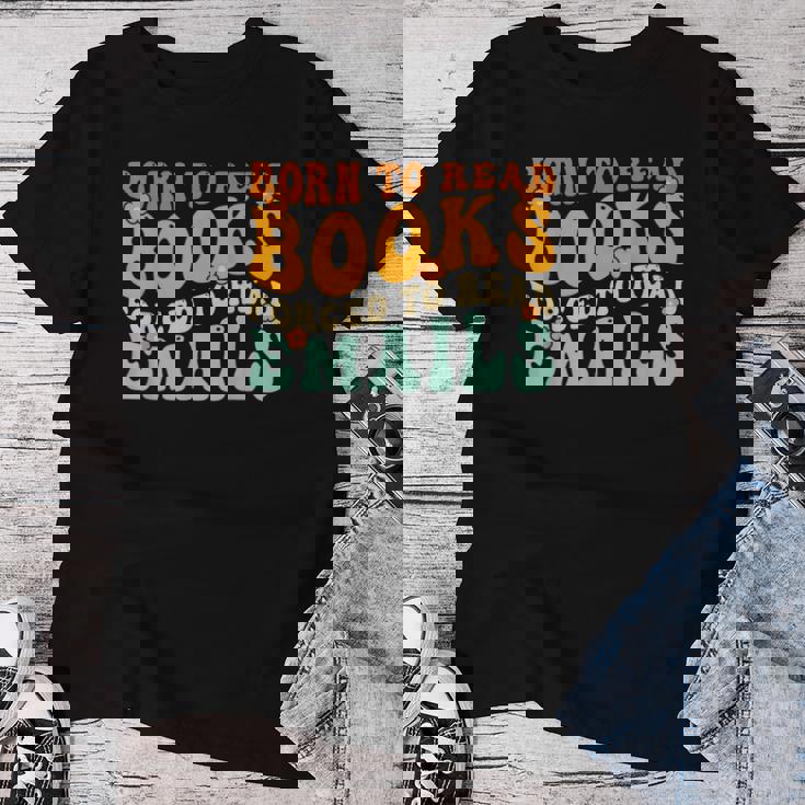 Groovy Born To Read 本 強制的に読む メール 読書 レディースTシャツ 面白い贈り物