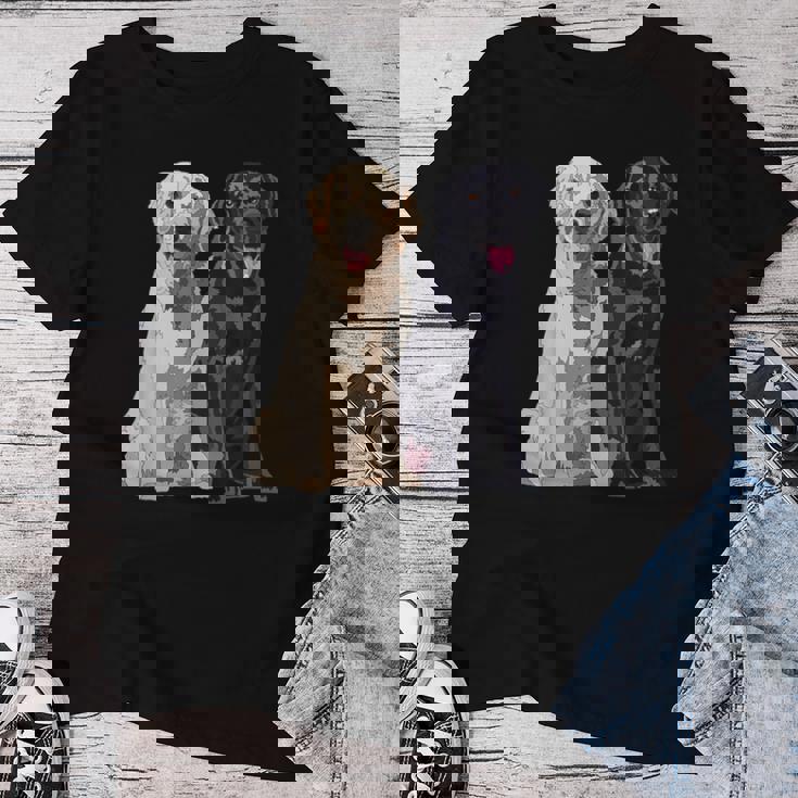 Happy Two Labradors ゴールデンブラック ラボレトリバー Mom Dad レディースTシャツ 面白い贈り物