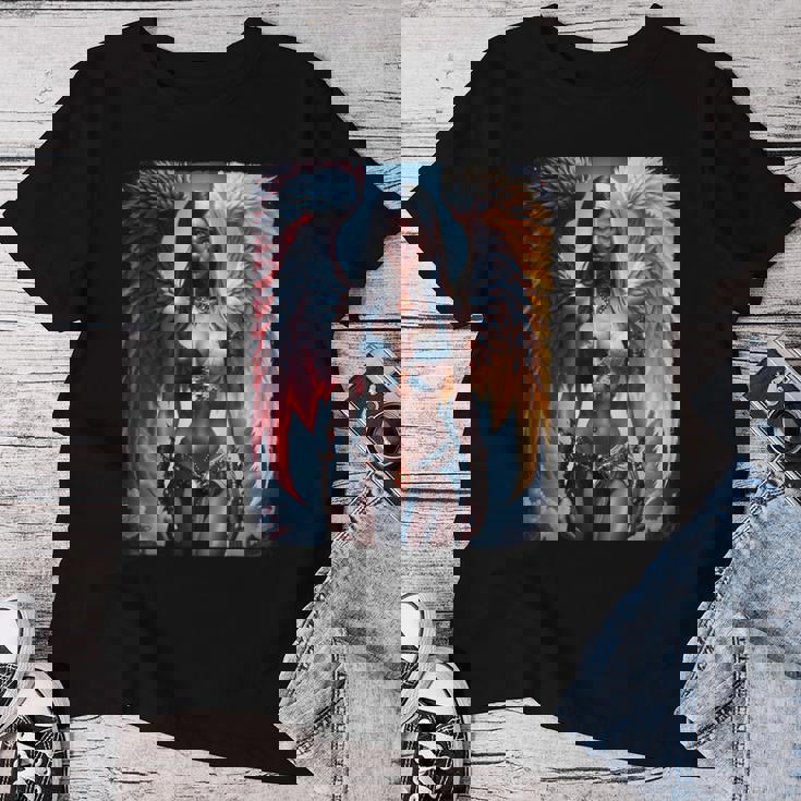 Hot Girl On 男性用 ハーフエンジェル&ハーフデーモンガール レディースTシャツ 面白い贈り物