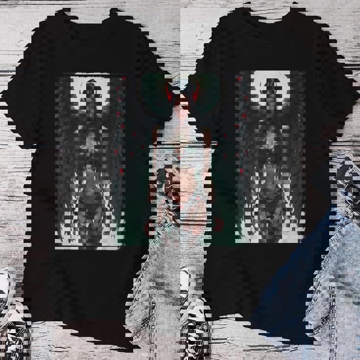 Hot Girl On 男性用 堕天使バトルレディ レディースTシャツ 面白い贈り物