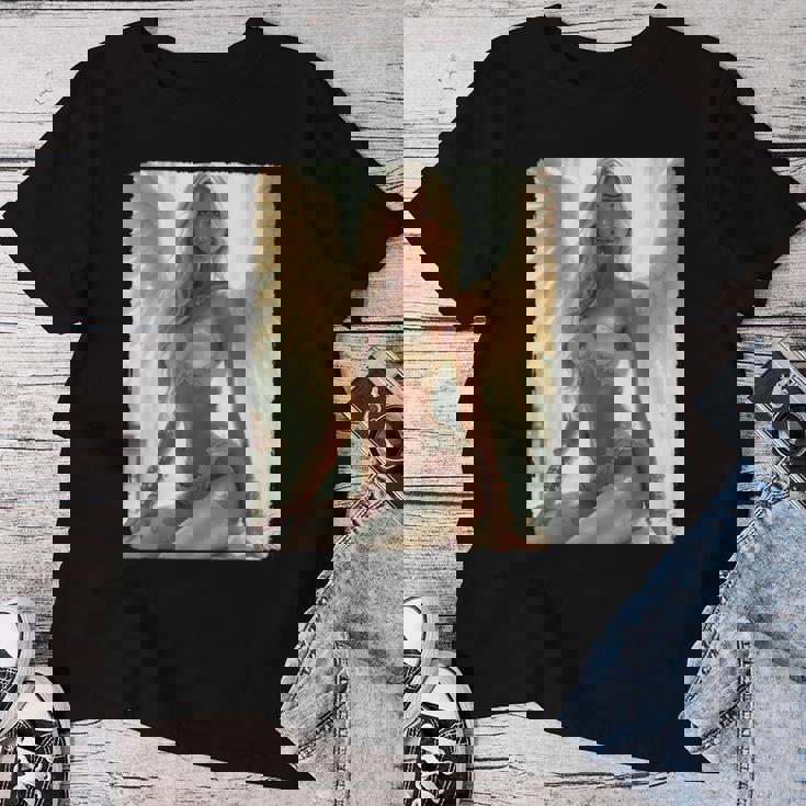 Hot Girl On 男性用 セクシーな天使の座り グランジ レディースTシャツ 面白い贈り物