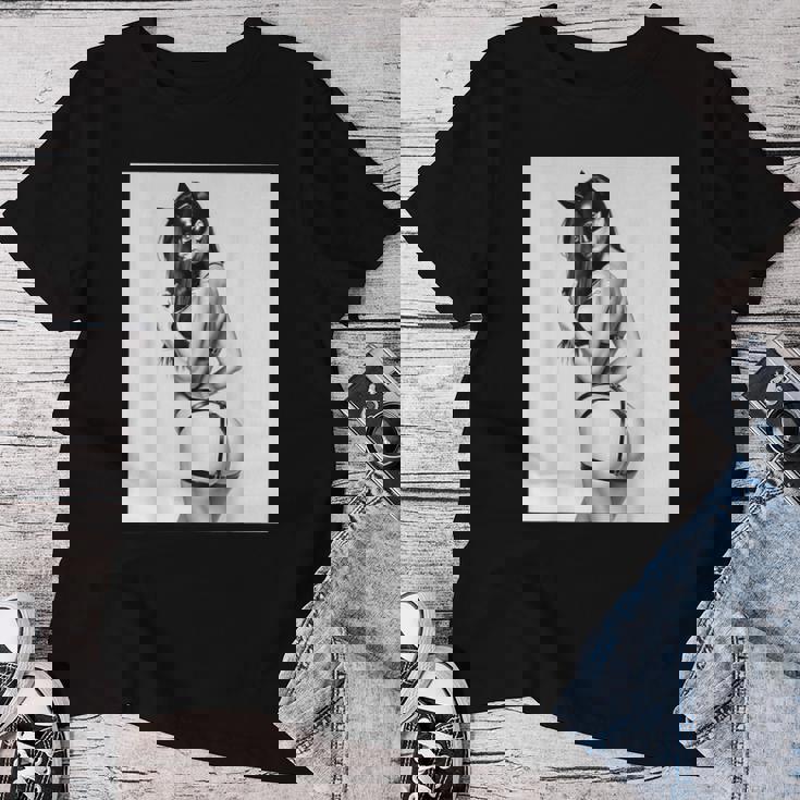 Hot Girl On 男性用 セクシー バッド キティ ピンナップガール B&W レディースTシャツ 面白い贈り物