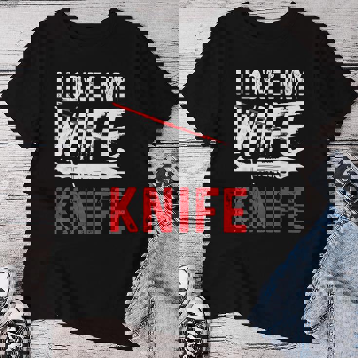 メンズ Knife Collector I Love My Wife ナイフ レディースTシャツ 面白い贈り物