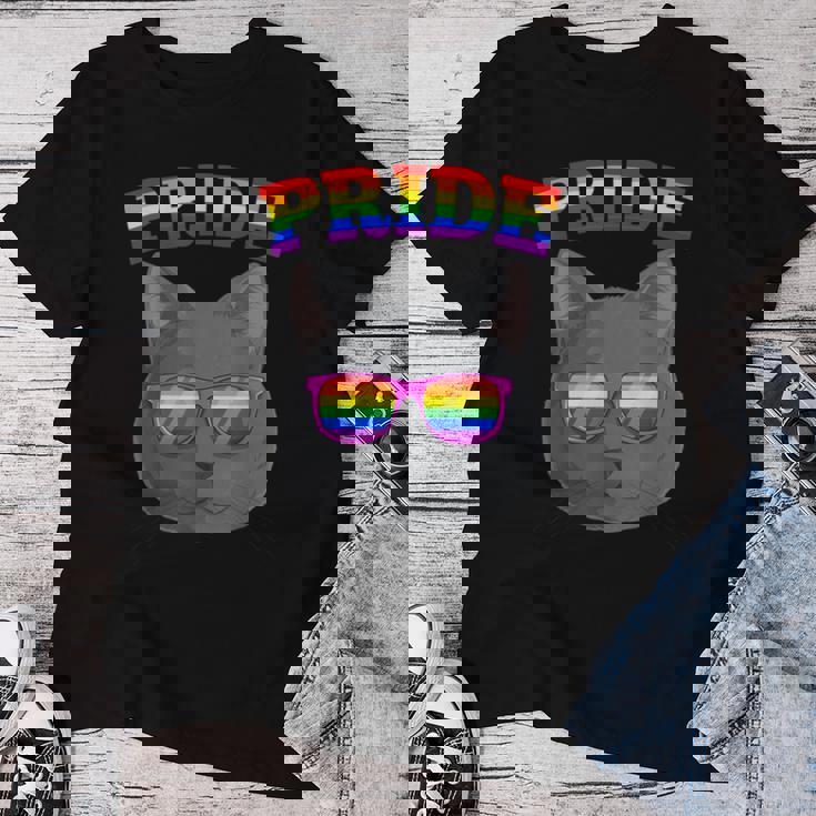 Lgbt Britishhorthair Cat Gay Pride Rainbow Lgbtq Kitty レディースTシャツ 面白い贈り物