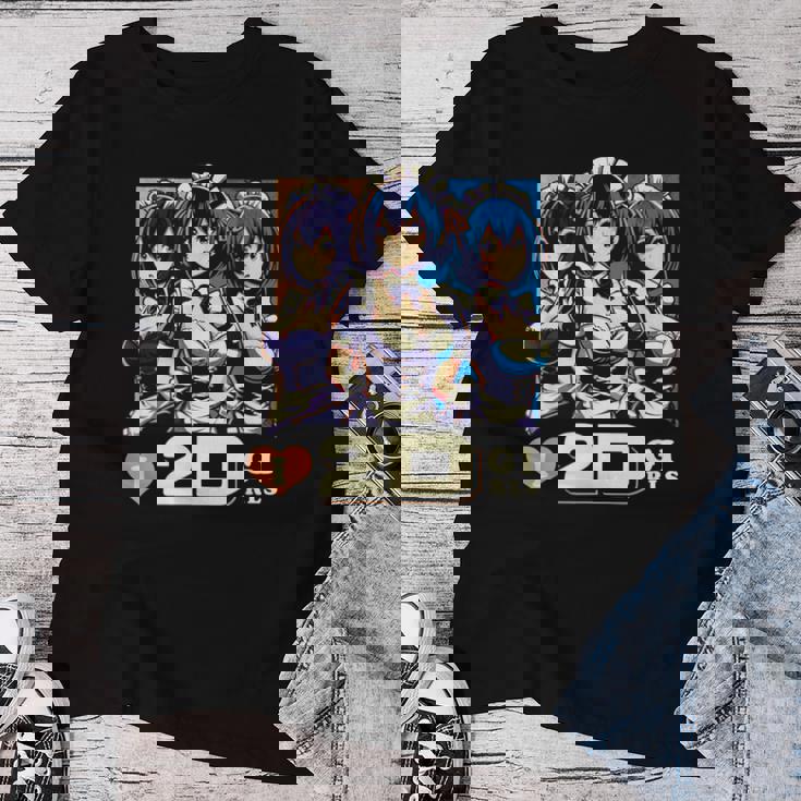 I Love 2D Girls ファニーメイド アニメ マンガ Manwha Waifu Otaku レディースTシャツ 面白い贈り物