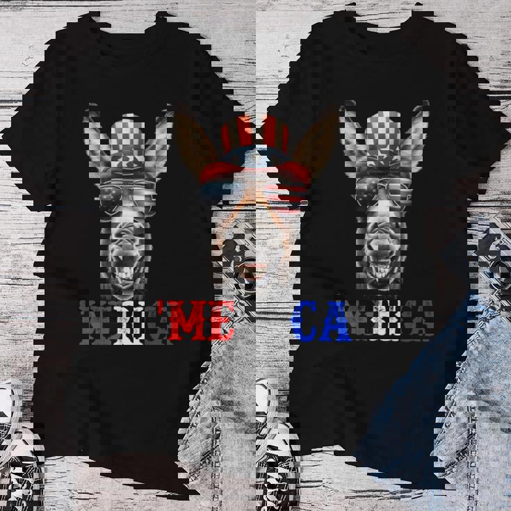 Merica Mule Donkey Patriotic 4Th Of July 面白い キッズ メンズ レディース レディースTシャツ 面白い贈り物