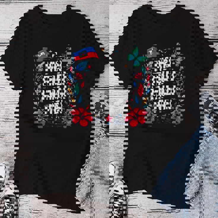 Mwen Renmen Manman Mwen ハイチ国旗 I Love My Mother レディースTシャツ 面白い贈り物