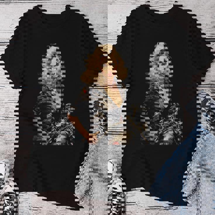 Pinup Girl バイカー オートバイ ライダー ヴィンテージ レディースTシャツ 面白い贈り物