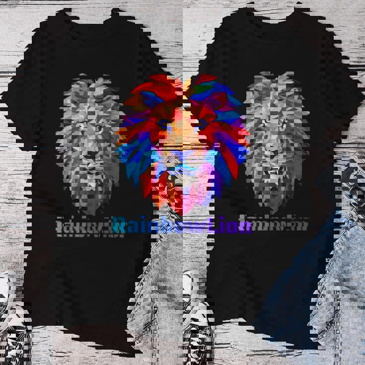 Rainbow Lion レインボー ライオン かっこいい おしゃれ レディースTシャツ 面白い贈り物