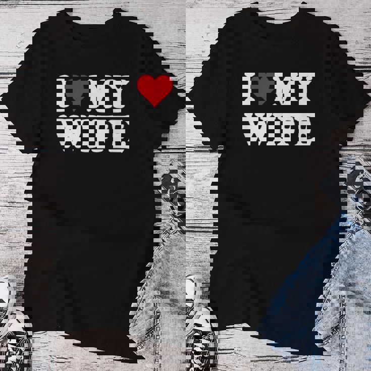 Red Heart I Love My Wife レディースTシャツ 面白い贈り物