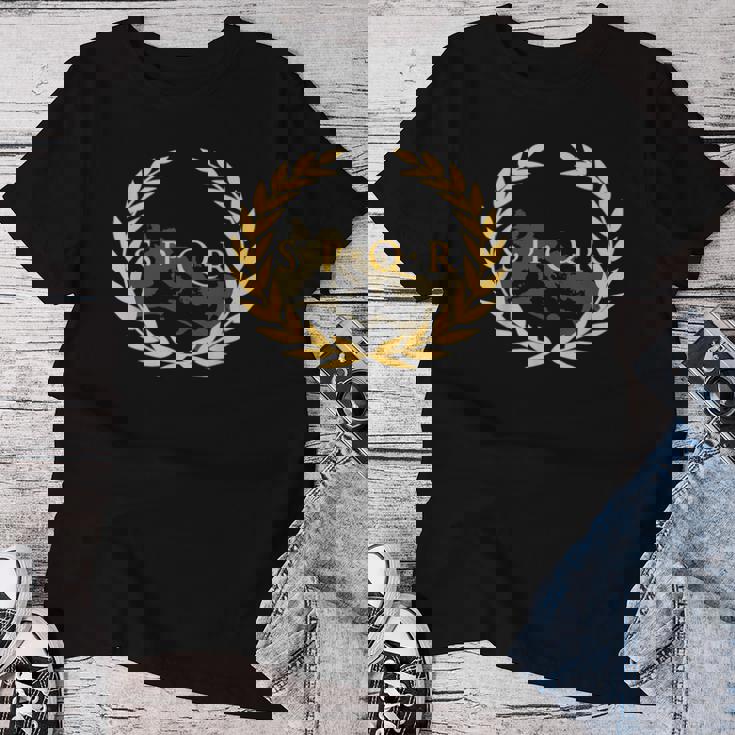 Spqr -Enatus Populus Que Romanus ローマ帝国 レディースTシャツ 面白い贈り物