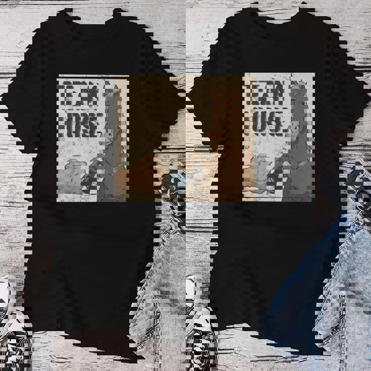 Team Horse 面白い馬のデザイン レディースTシャツ 面白い贈り物