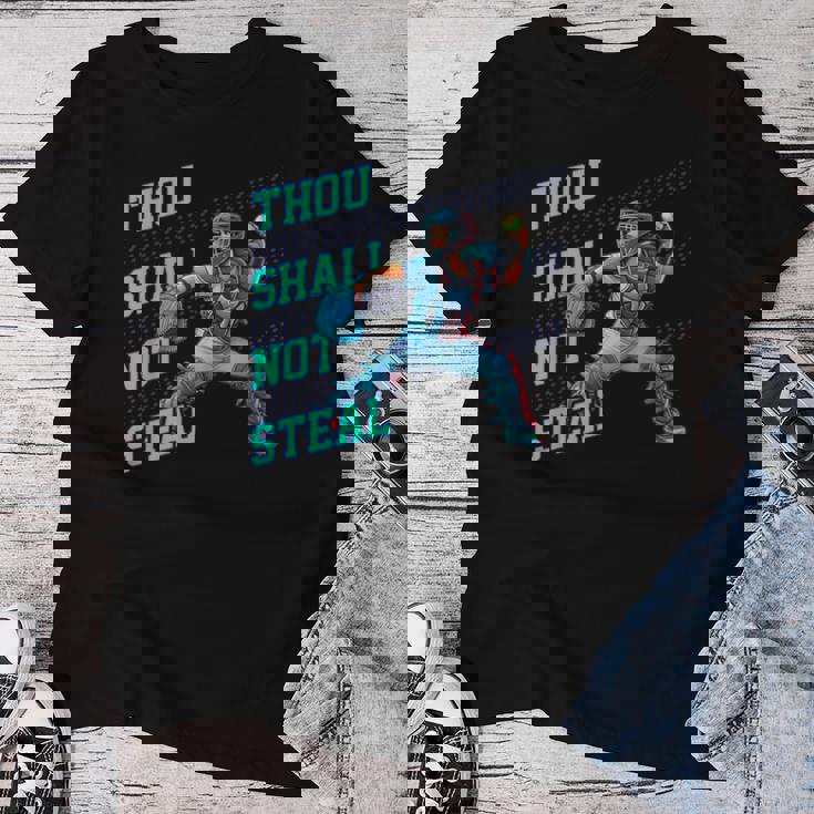 Thouhall Notteal Girls ソフトボールキャッチャー選手名言 レディースTシャツ 面白い贈り物