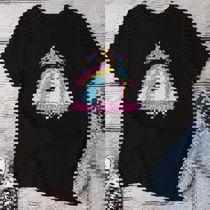 Unicorn Hailatan Devil Death Metal Rainbow Ocult レディースTシャツ 面白い贈り物