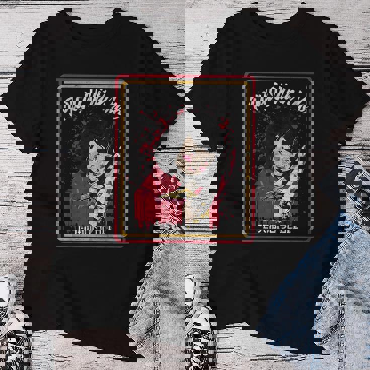 Vintage Horror Play With Me Haunted Ichimatsu Doll レディースTシャツ 面白い贈り物