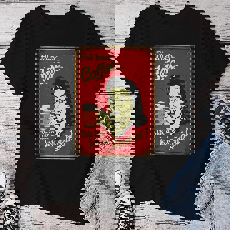 「Fall Back、Coffeeこれはアルコールの仕事だ」 おもしろプリント レディースTシャツ 面白い贈り物