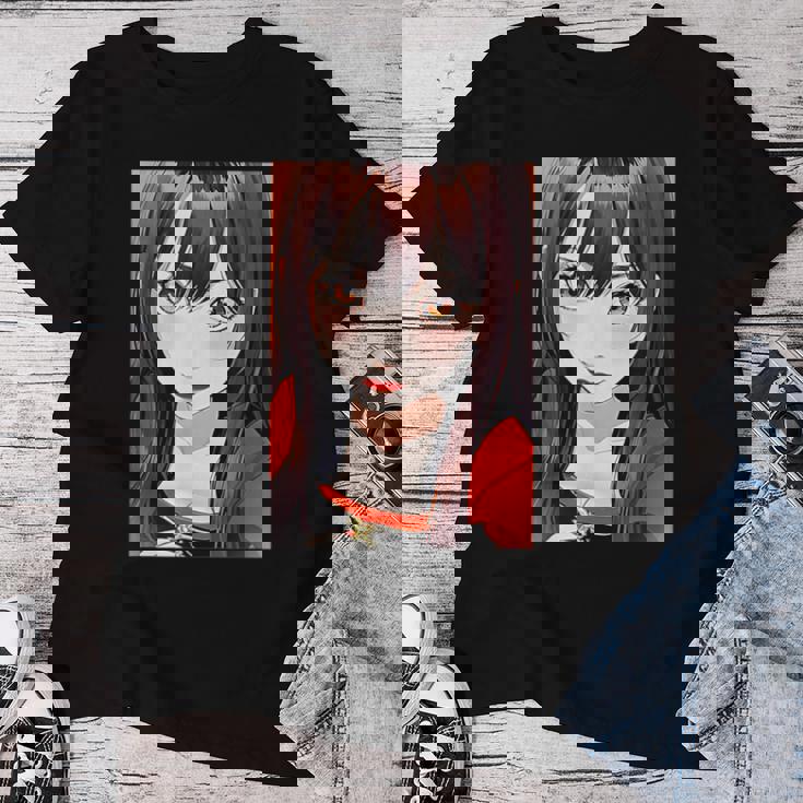 かわいい 可愛い 女の子 若い 美人 イラスト 日本 きれい 赤い服 レディースTシャツ 面白い贈り物