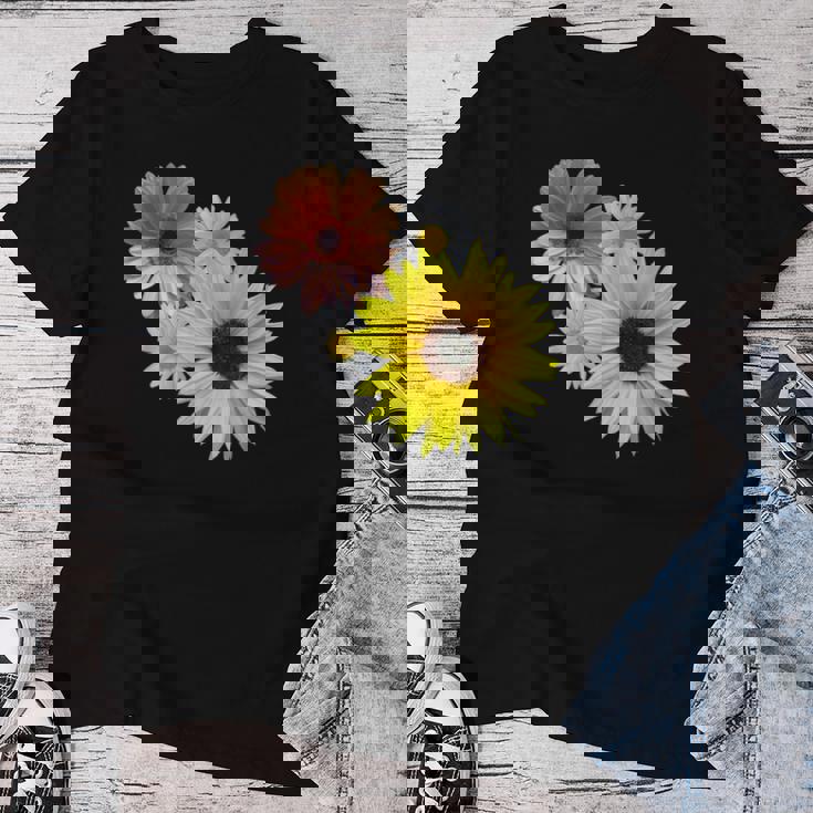 ひまわり ガーベラ 花 デイジー ガーベラ 花 デイジー 花柄 レディースTシャツ 面白い贈り物