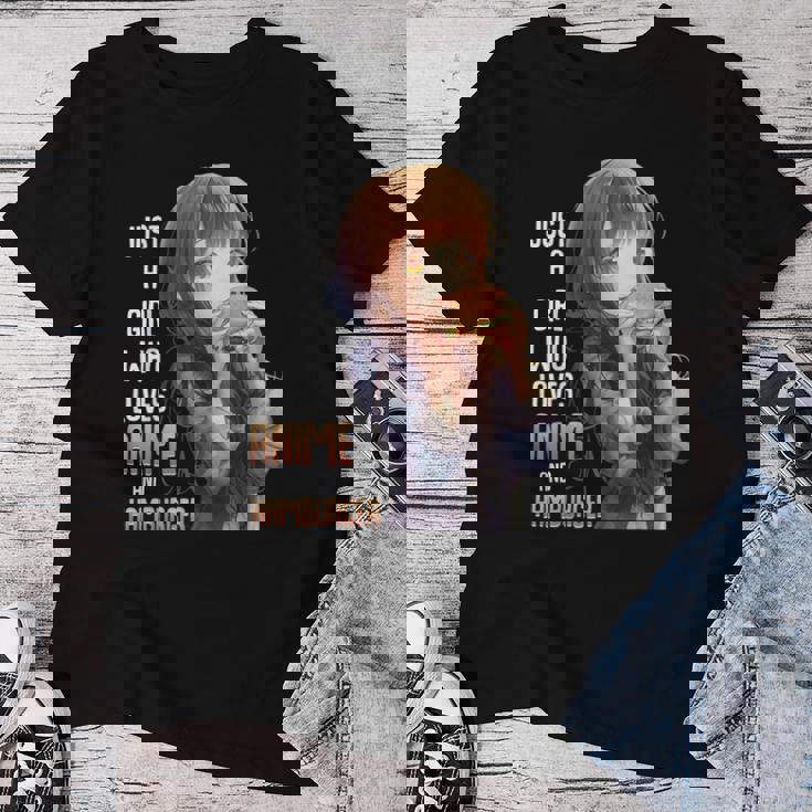 アニメとハンバーガーが大好きな女の子 レディースTシャツ 面白い贈り物