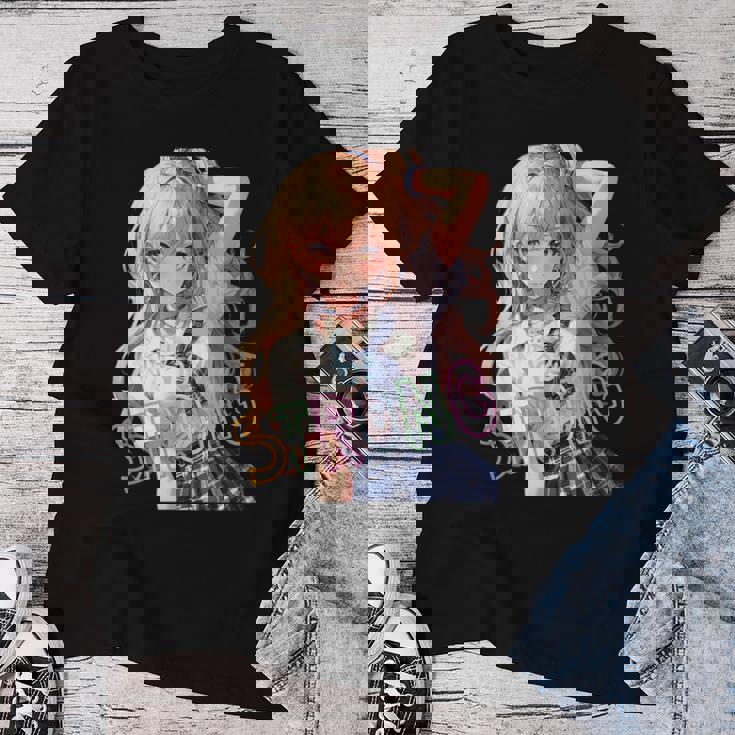 アニメ風イラスト ギャル 最強 可愛い女の子 レディースTシャツ 面白い贈り物