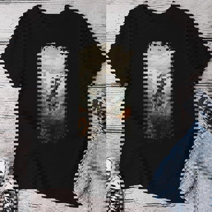 スタンダード シュナウザー マウンテン 肉球デザイン 犬 お母さん お父さん レディースTシャツ 面白い贈り物