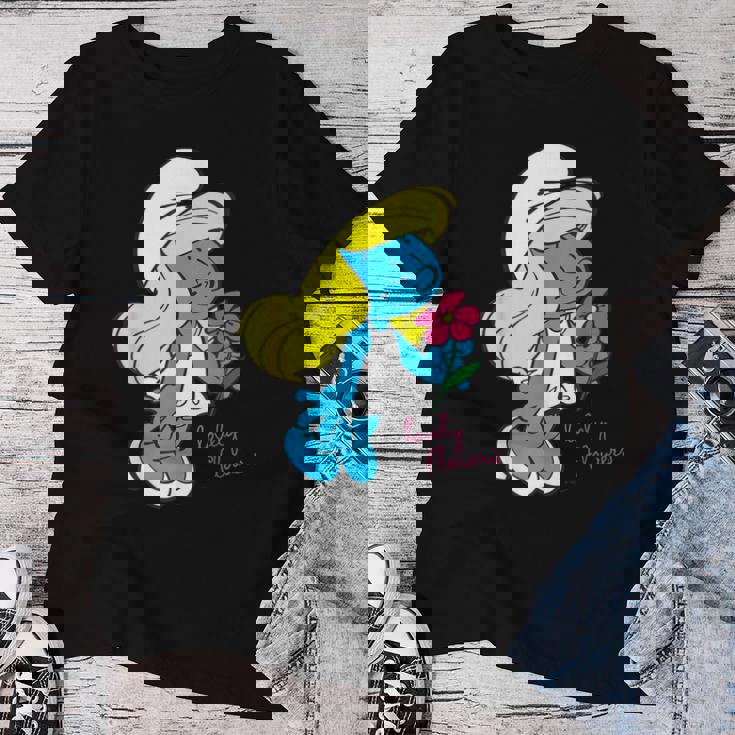 スマーフ スマーフェット キャラクター 花 咲く スマーフィー ファン レディースTシャツ 面白い贈り物