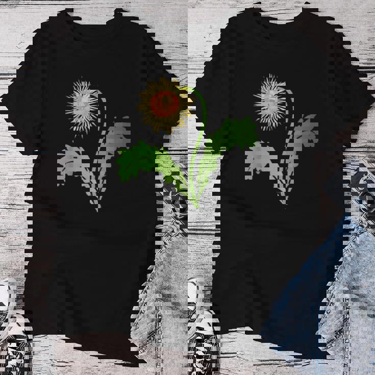 ダンディライオン タンポポ 黄色い花 ライオンの頭 レディースTシャツ 面白い贈り物