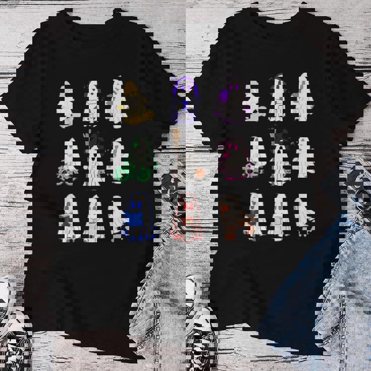 ハロウィンカラフルスペクタクル：9のお化けの魔法の夜 For And Men レディースTシャツ 面白い贈り物