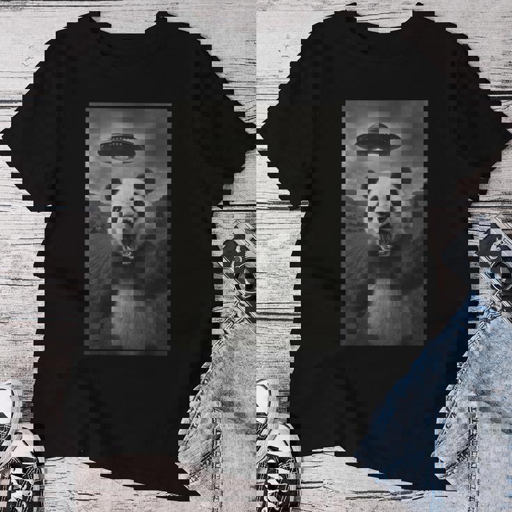 パンダ セルフィー エイリアン Ufo 面白い 男の子 男性 女性 キッズ レディースTシャツ 面白い贈り物