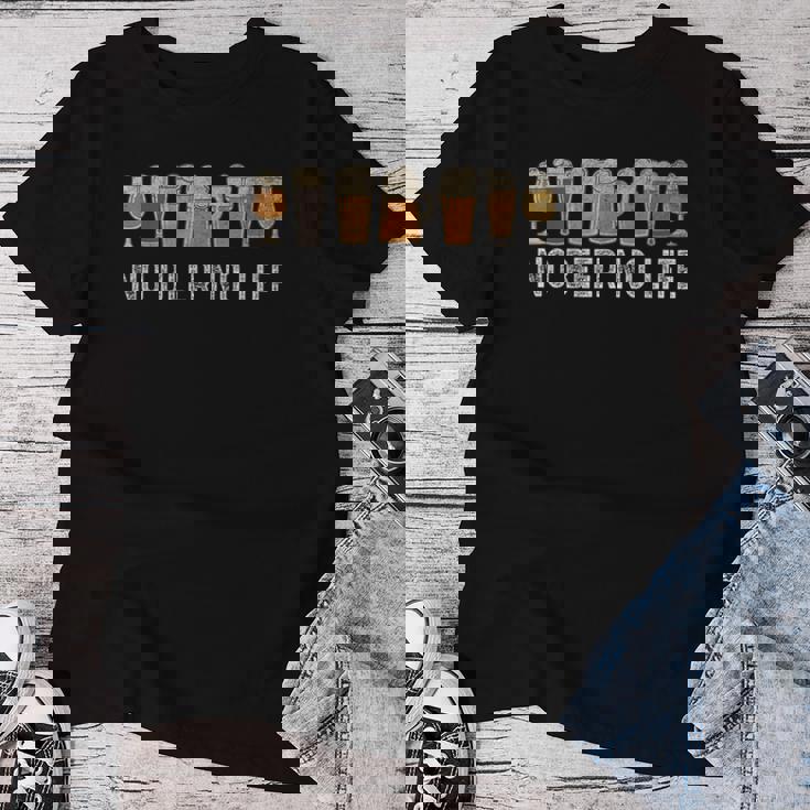 ビール 酒 面白い No Beer No Life 飲み おもしろ 飲み会 のんべえ メンズ ネタ 服 レディースTシャツ 面白い贈り物