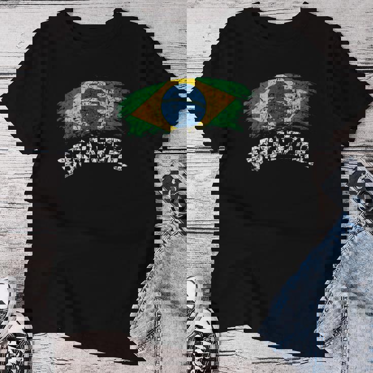 ブラジルの国旗 アンティーク調 ラテン 男性 女性 キッズ ブラジル レディースTシャツ 面白い贈り物