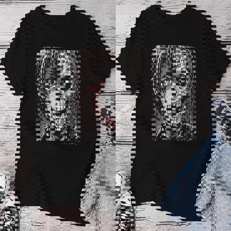 ホラー アニメ 漫画 日本 日本人 不気味 アニメ 女の子 レディースTシャツ 面白い贈り物