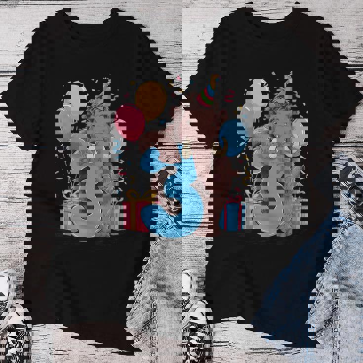 マンモス 3歳の誕生日 男の子 女の子 3歳 3歳 マンモス レディースTシャツ 面白い贈り物