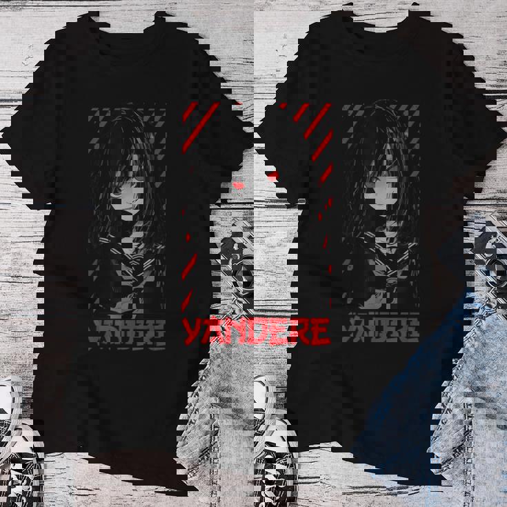 ヤンデレ アニメ 女の子 かわいい エモ ゴス オタク アニメ マンガ好き レディースTシャツ 面白い贈り物