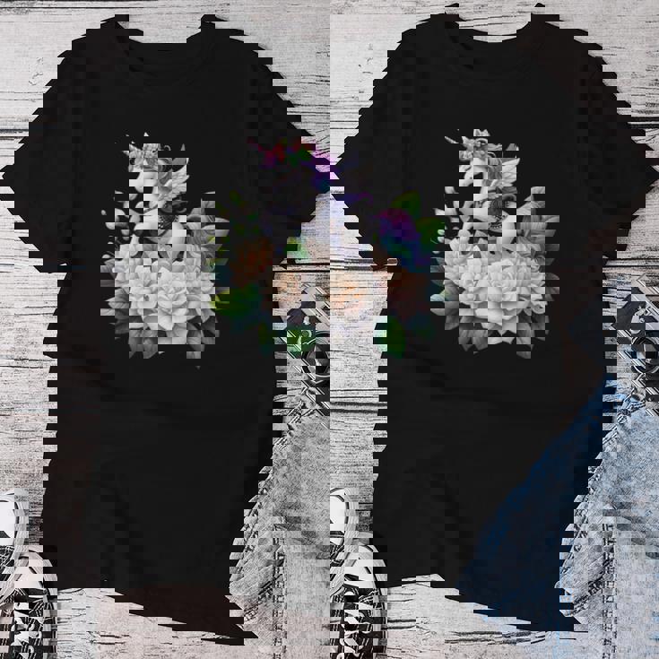 ユニコーン ライディング クチナシ 男の子 女の子 男性 女性 キッズ 大人 レディースTシャツ 面白い贈り物